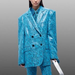 Annakiki Oversized Double Breasted Snake Skin Faux Leather Blazer